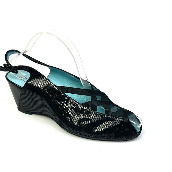 NWOB Thierry Rabotin Wedge Sandals Black Leather Slingback Italy 40 US 9,5 - Picture 3 of 15